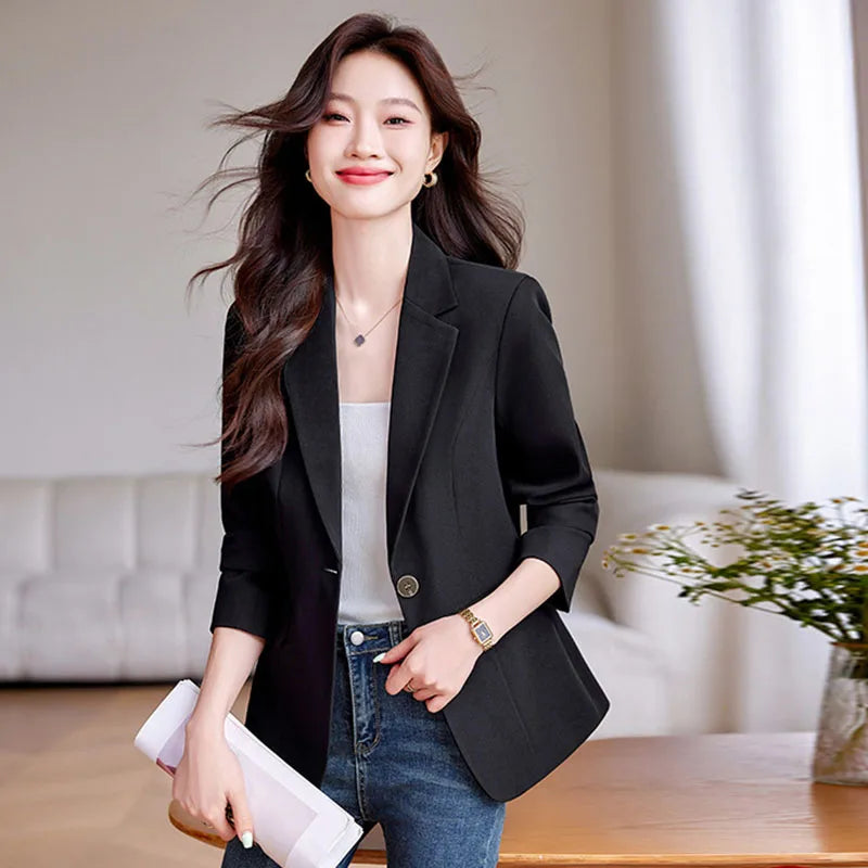 Women Blazer Casual Single Button Long Sleeve Red Black White Slim Suit Ladies Office Coat Fashion New Winter Autumn Jacket 2025 & 2026