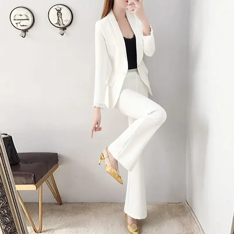 Blazer and White Trouser Suit Professional Womens 2 Pant Sets Two Piece Set Pants for Women Business Wear To Work Outfit Formal