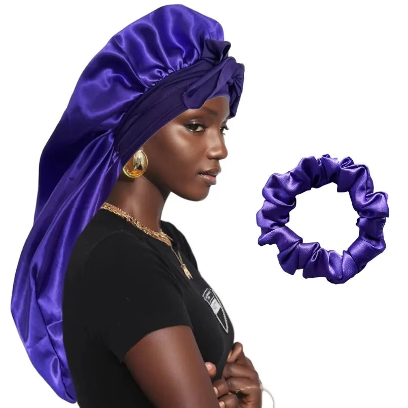 Women Bonnet Satin Sleeping Hat Long Tail Braid Hair Night Sleep Cap Head Cover Bonnets Shower Caps for Sauna Bathing Bonnet