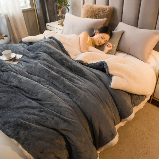 Solid Color Thickening Lamb Wool Multifunctional Duvet Blanket Bed Cover Bedspread on The Bed Keep Warm Winter Bed Blankets