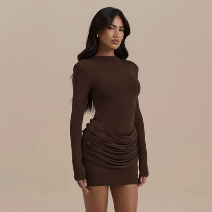 Mozision Long Sleeve Ruched Sexy Mini Dress Women Autumn Winter New Elegant High Waist Bodycon Club Party Dresses Female