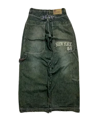 Y2K Best Selling Explosions Men and Women With Retro Embroidery Baggy Jeans Harajuku Rock Hip-Hop Casual Joker Wide Trousers