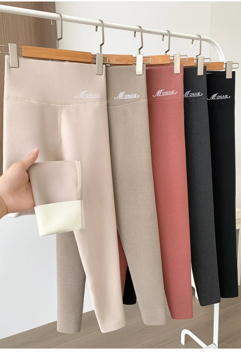 Winter Cashmere Leggings Women Solid Warm Leggings High Waist Slim Stretchy Pants Big Size Adding Velvet and Thickening Pants