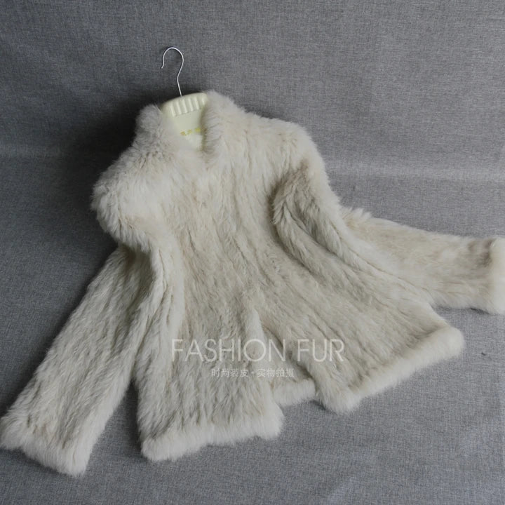 Women Winter Real Rabbit Fur Knitted Coat Female Casual Long Sleeve Genuine Fur Jacket Warm Thick Outwear Femme