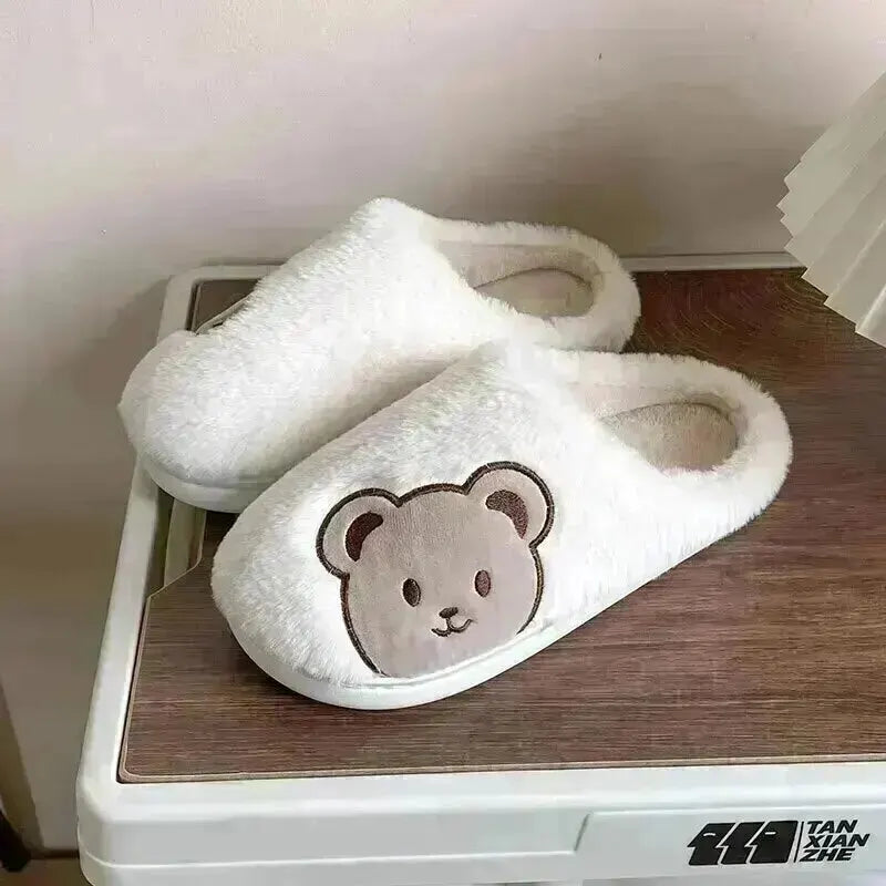 Bear Plush Slippers For Women Men Fashion Kawaii Fluffy Winter Warm Slippers Lovers Cartoon Teddy Bear House Shoes TG03