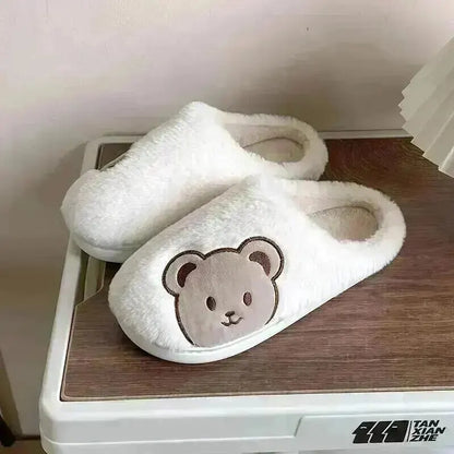 Bear Plush Slippers For Women Men Fashion Kawaii Fluffy Winter Warm Slippers Lovers Cartoon Teddy Bear House Shoes TG03