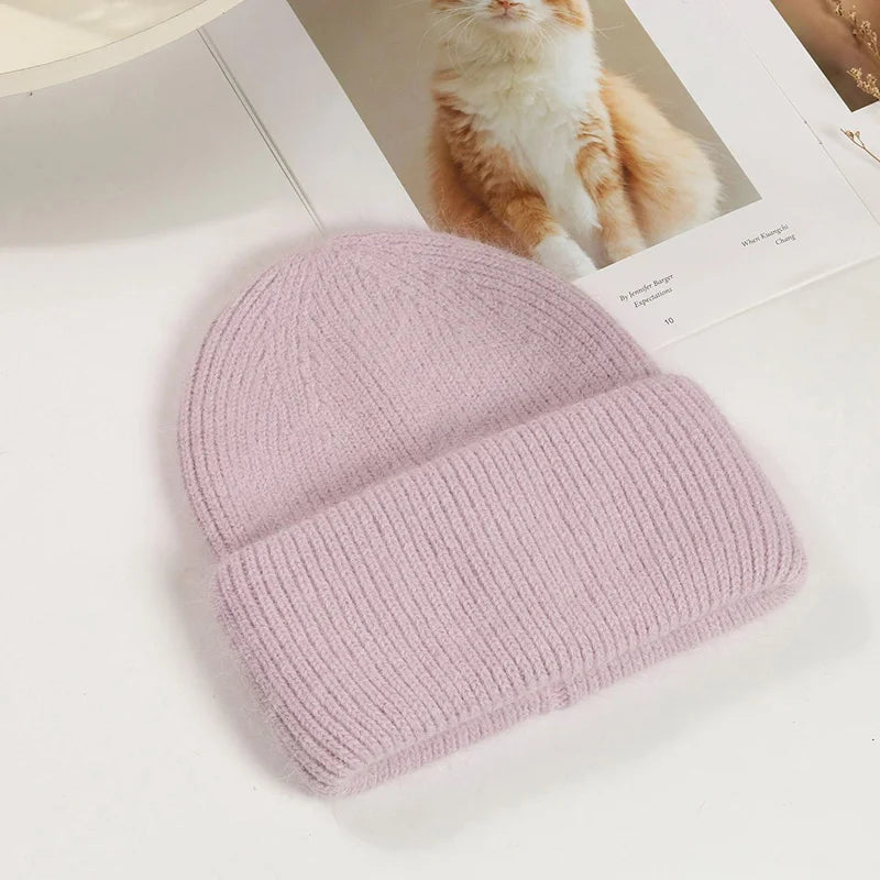 Women Winter Hat Real Rabbit Fur Winter Hats For Women Fashion Warm Beanie Hats Women Solid Adult Cover Head Cap