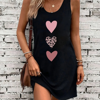 Women's Summer Sleeveless Tank Top Dress Sexy Women's summer loose sleeveless short mini dress with black print
