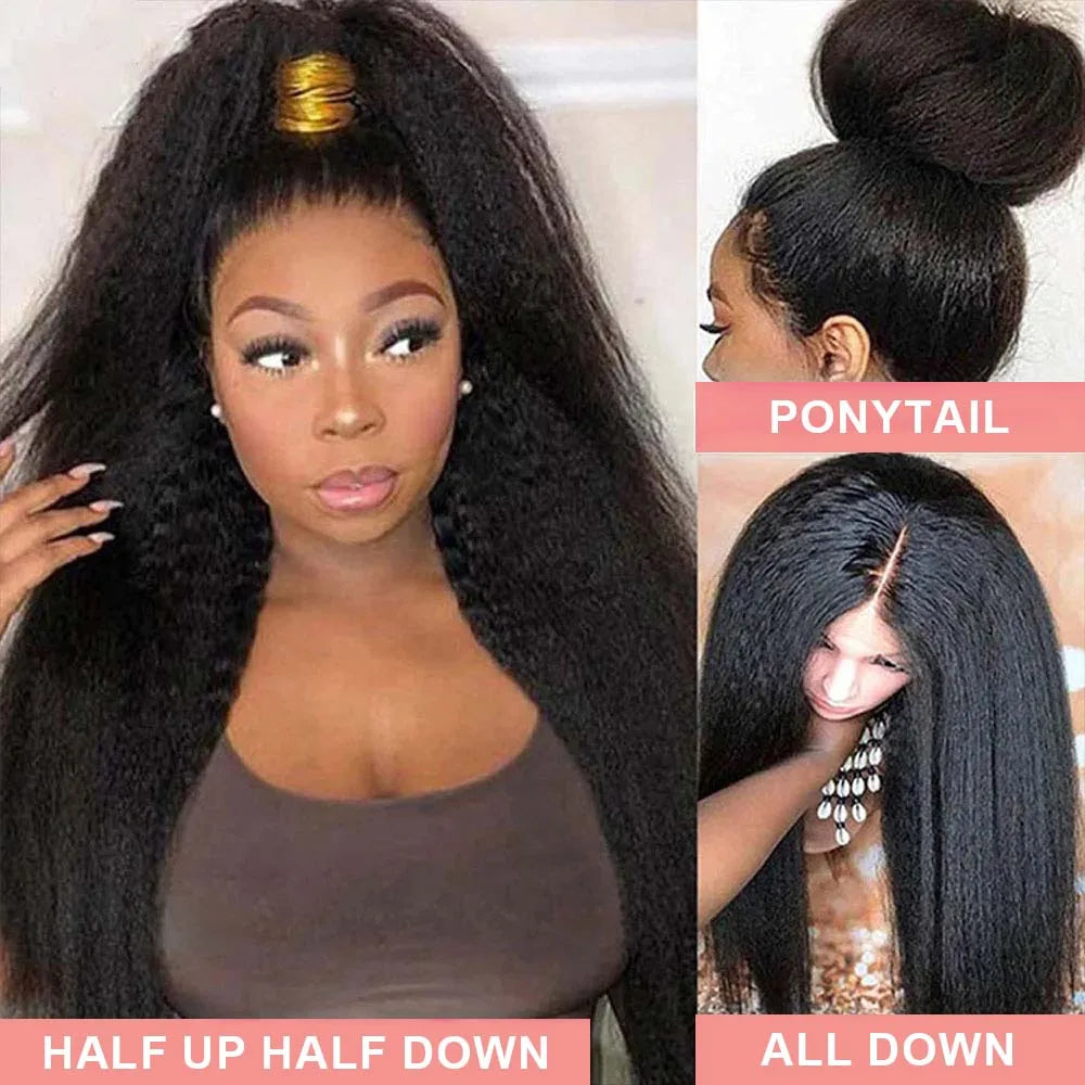 13x6 Kinky Straight Lace Front Human Hair Wig With Kinky Edges Baby Hair 360 Transparent Lace Yaki Straight Human Hair Wigs