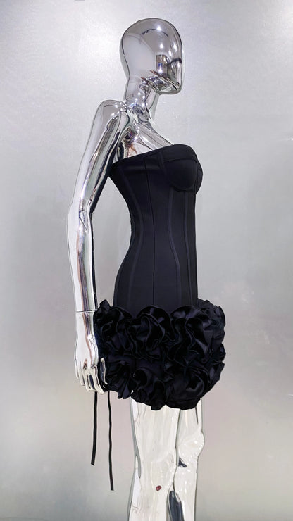 Stereoscopic Flowers Back Laceing Strapless Red Bandage Mini Evening Dress Sweet Woman Birthday Party Dress Performance costume