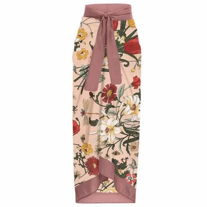 Fashion Women Cover Swimsuit Retro Print Gorgeous One-Piece Suit with Swimwear Beach Casual Swimwear Skirt That Wraps Hips