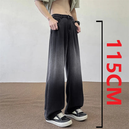 2025 Autumn 190 Tall Man 115cm Extra Long Length Jeans Plus Large Size Straight Barrel Wide Leg Pants Droop Ventilate Clothing