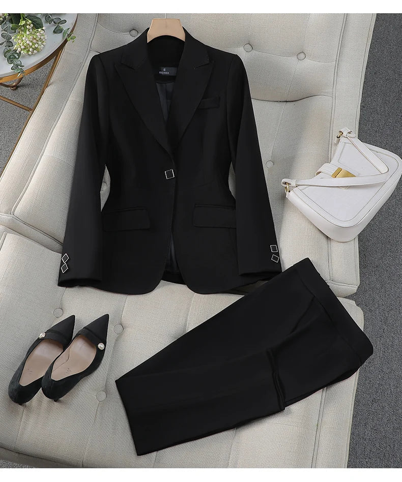 Autumn Winter Women Pant Suit Office Ladies Female Business Work Wear 2 Piece Set Formal Blazer Jacket And Trouser