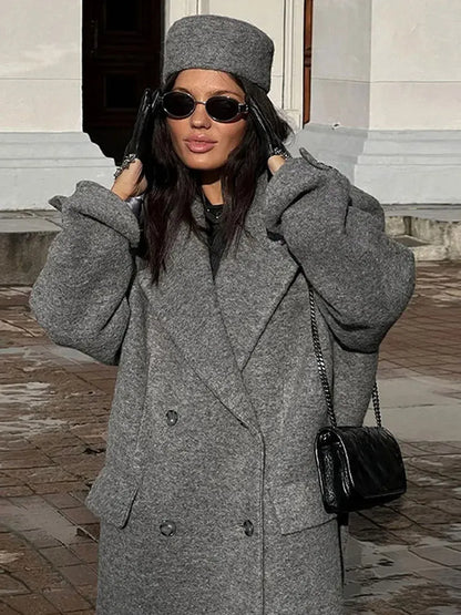 Solid Warm Elegant Women Coat Turn-down Collar Long Sleeve Jacket Casual Winter Autumn Long Outerwears Lady Fashion Loose Coats