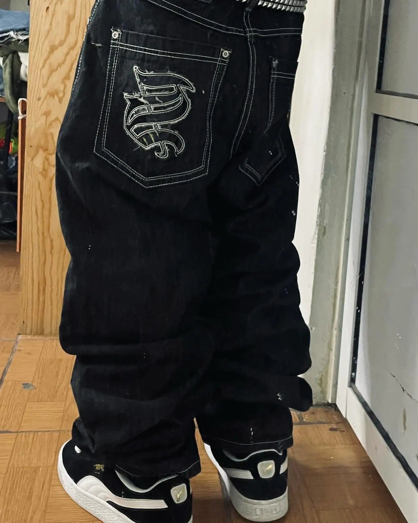 Korean Style Kawaii Little Wings Washed Baggy Women's High-Waisted Jeans Y2K Harajuku Hip Hop Goth Casual Joker Wide Trousers