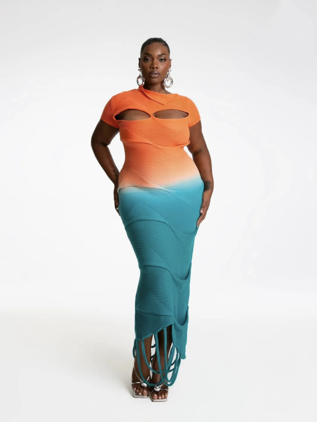 VEITCHE Fashion O-Neck Knitted Sweater Women Dress Pullover Sexy Gradient color Long dress 2025 & 2026 New Spring Summer Maxi Dresses