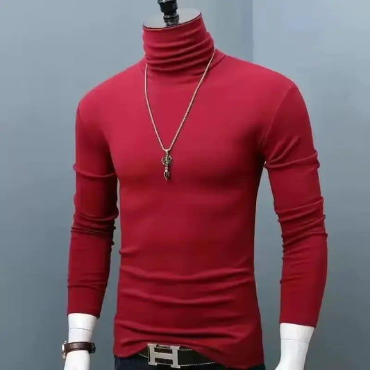 Korean Clothing Blouse Oversize Golf Wear Casual Full Cotton Men's Turtleneck Base Shirt Simple Solid Color Long Sleeve Tops Tee