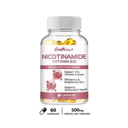 Niacinamide Capsules Contain Vitamin B3 - 99% High Purity Promotes Immune System and Skin Health