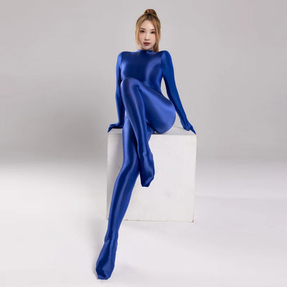 Sexy Women Bodysuit One-piece Swimsuit Silky Tights Shiny Pantyhose Wetsuit Yoga Zentai Plus Size cycling Overalls Jumpsuits