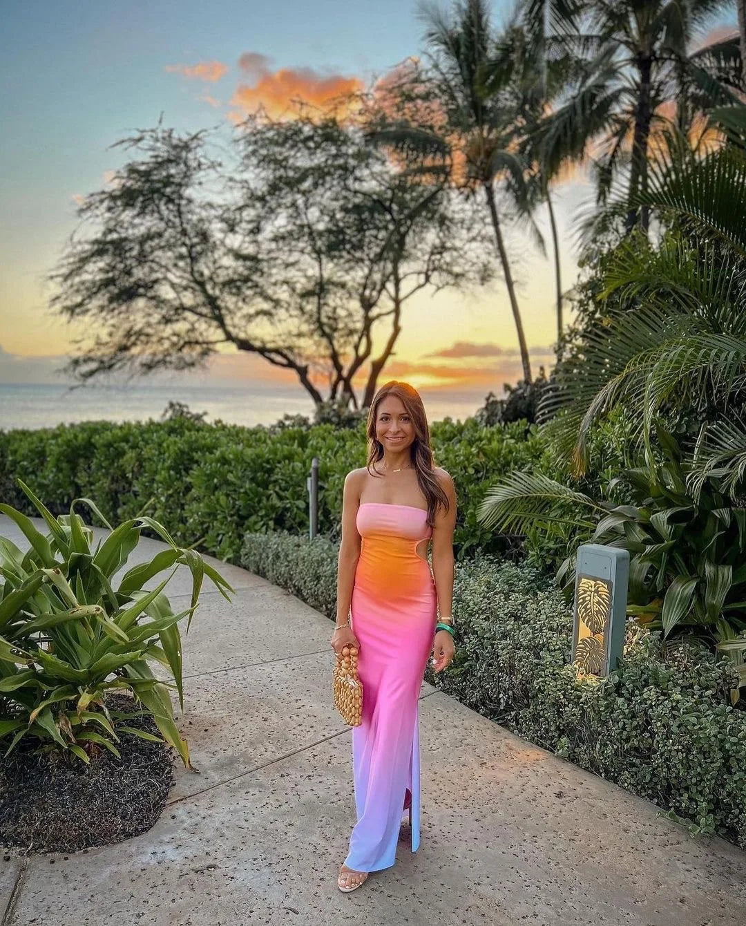 Summer dress Casual sexy gradient color print skirt with chest and waist