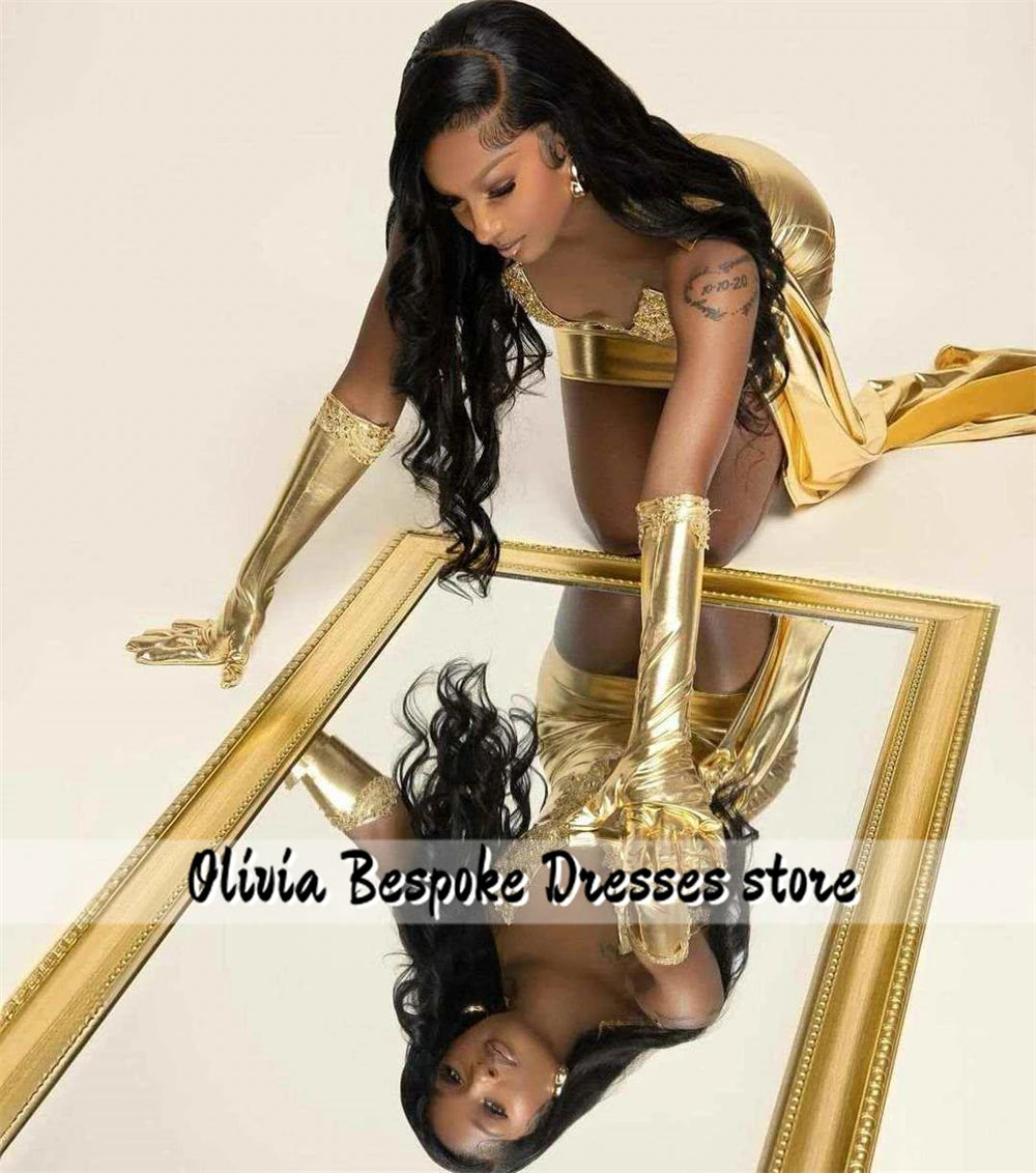 Fancy Gold Beading Birthday Prom Dresses For Black Girls With Gloves And Train Mini Cocktail Homecoming vestidos Customized