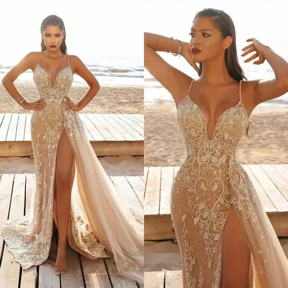 Wedding Party Dress Female Evening Elegant Sexy Deep V Neck Strap Sleeveless Sequined Long Maxi Dresses for Women 2024