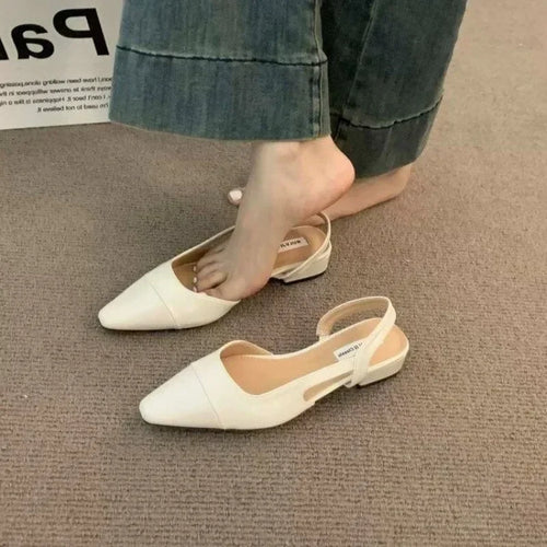 24Low Heel Baotou Sandals Women's French Nude Color Pointed Small Fragrant Style Ladies Thick Heels Back Air Style Single Shoes