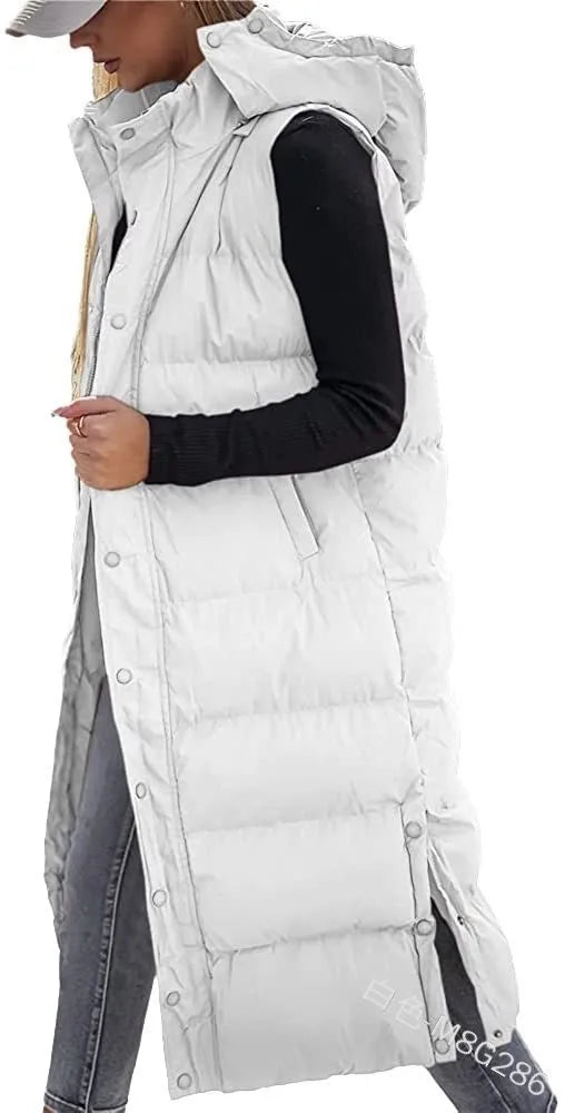 Women Solid Loose Zip Cardigan Parkas 2023 Autumn Winter Parkas Vest Coat Women Sleeveless Hooded Single Breasted Long Vest Coat