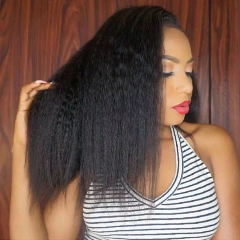 Human Hair 3 IN 1 Kinky Straight Wear and Go Half Wig Kinky Straight Upgrade Pre Plucked With Baby Hair Wig For Women Put Go