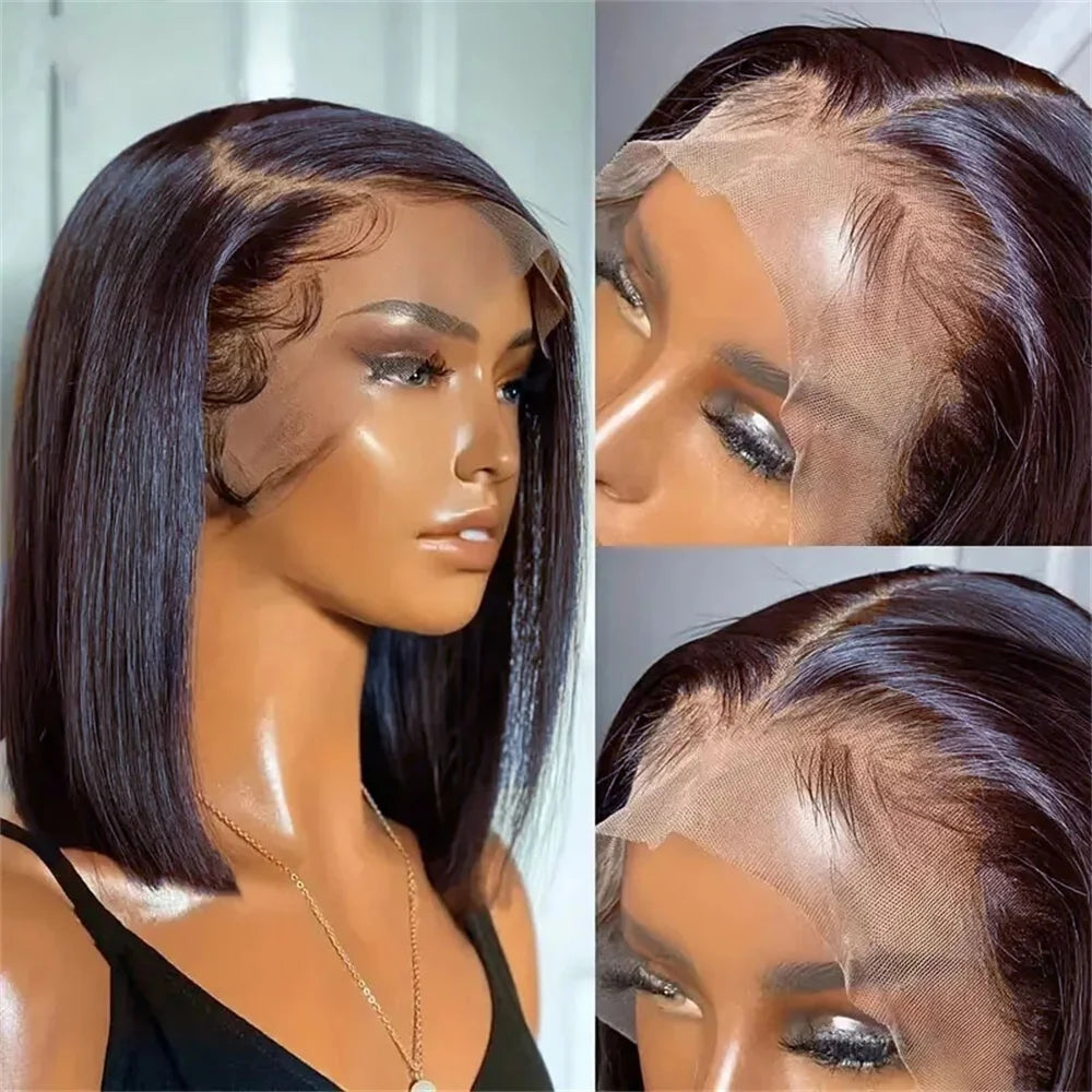 Transparent 13x4 Bone Straight HD Lace Front Human Hair Bob Wigs Brazilian Glueless 4x4 Lace Closure Short Bob Wig 230% Density