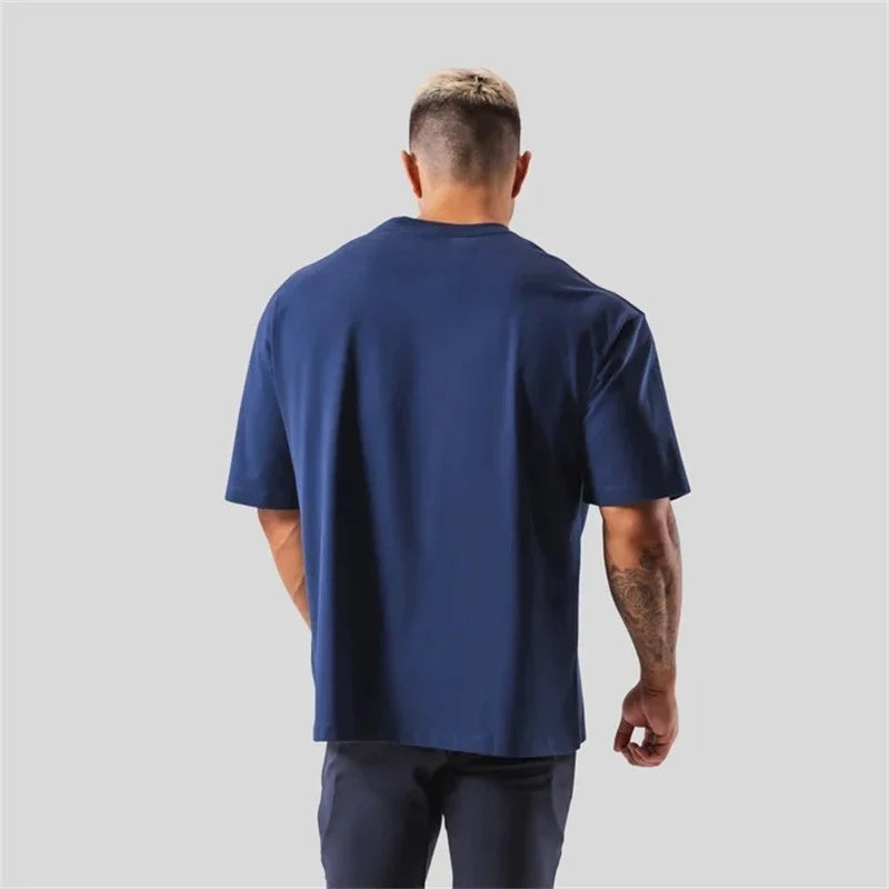 ONE POINT LYFT Print Big T Shirt Men Running Sport Gym Fitness Training Oversize 100% Cotton T-shirt Mens Bodybuilding Tee Tops