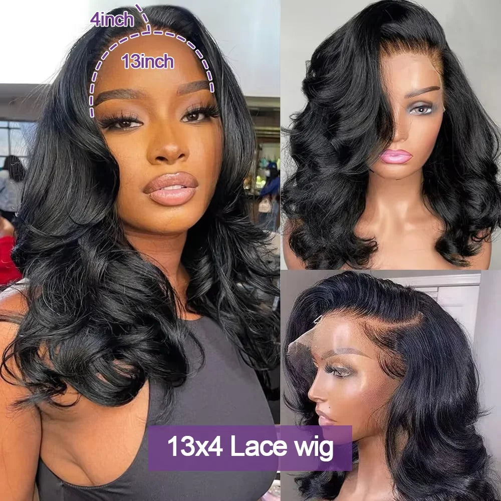 250% Density Loose Body Wave Short Bob Human Hair Brazilian 13x4 HD Lace Front Wig For Black Women Glueless Frontal Closure Wigs