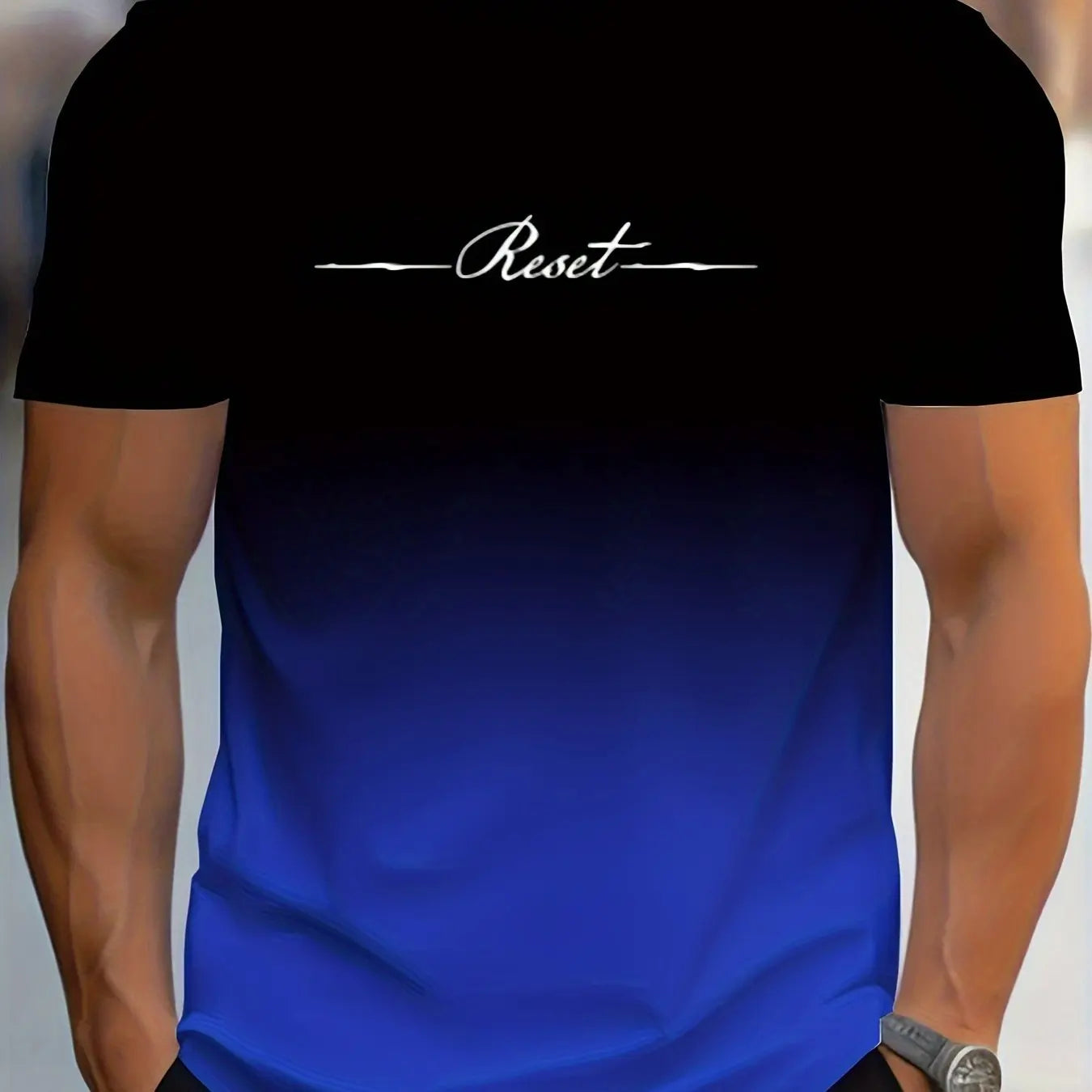 Alphabet Print Gradient Crew Neck Short Sleeve T-shirt For Men, Casual Summer T-Shirt For Daily Wear And Vacation Resorts