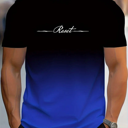 Alphabet Print Gradient Crew Neck Short Sleeve T-shirt For Men, Casual Summer T-Shirt For Daily Wear And Vacation Resorts