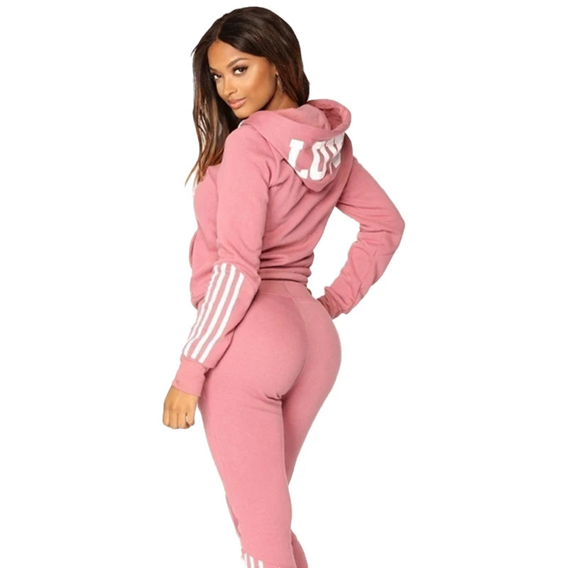 Fashion Women Track Suits Sports Wear Jogging Suits Ladies Hooded Tracksuit Set Clothes Hoodies+Sweatpants Sweat Suits