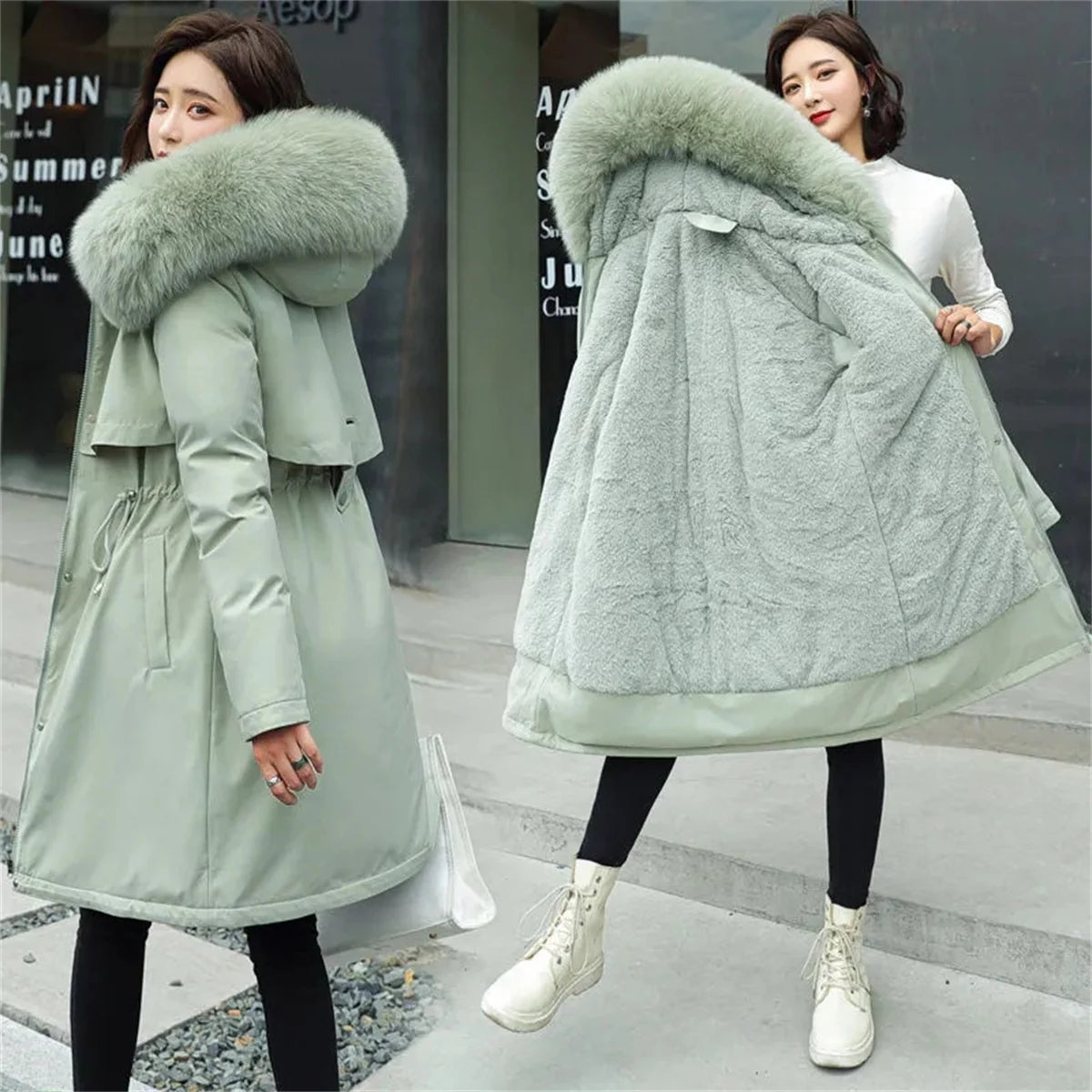 Winter Parka Jacket For Women 2025 New In Long Sleeve Clothes Fashion Hooded Vintage Coat Thick Warm Casual Medium Length Coats