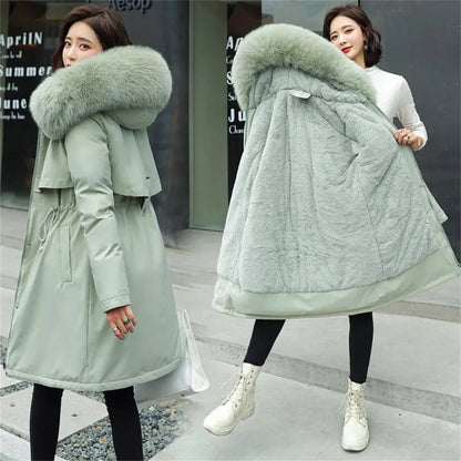Winter Parka Jacket For Women 2025 New In Long Sleeve Clothes Fashion Hooded Vintage Coat Thick Warm Casual Medium Length Coats