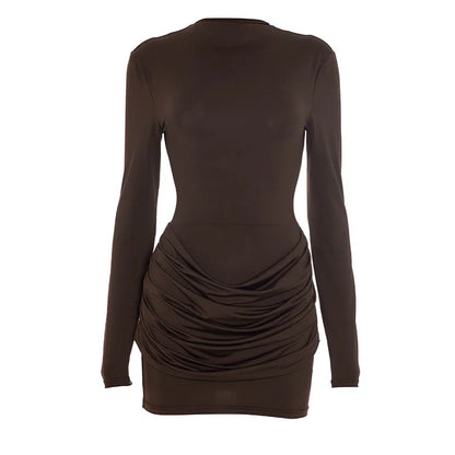 Mozision Long Sleeve Ruched Sexy Mini Dress Women Autumn Winter New Elegant High Waist Bodycon Club Party Dresses Female