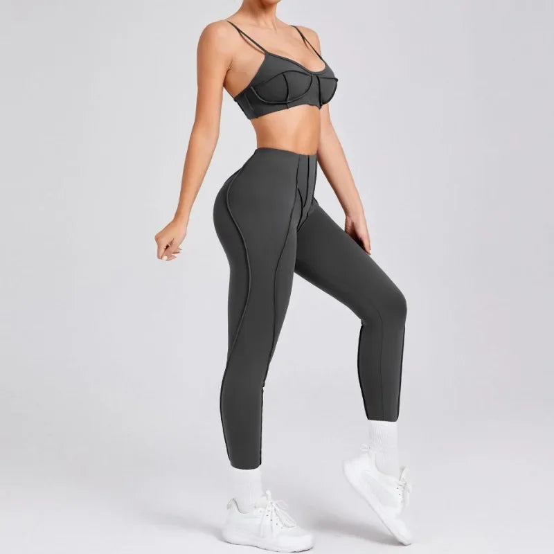Yoga Fitness Sports Sets High Waist Hip-lifting Shorts Open Back Bra Suit Casual Running Workout Gym Leggings Sexy Set for Women
