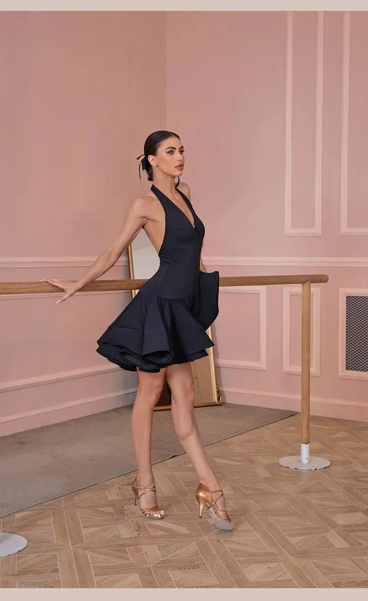 Black Latin Dance Dress for Women Professional Sexy Chacha Dance Competition Dress Adult Party Dresses Stage Outfit 2025 New