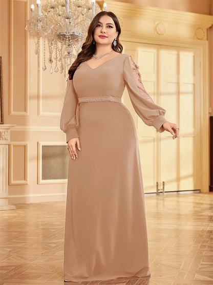 XUIBOL Plus Size Elegant Blue Applique Evening Dress 2026 Women Formal Maxi Prom Long Sleeves Party Dress Luxury Cocktail Prom