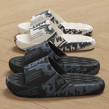 Plus Size 48 Graffiti Bear Printing Men Slippers Sole EVA Indoor Open Toe Flip Flops Beach Slides Flat Sandals Slide