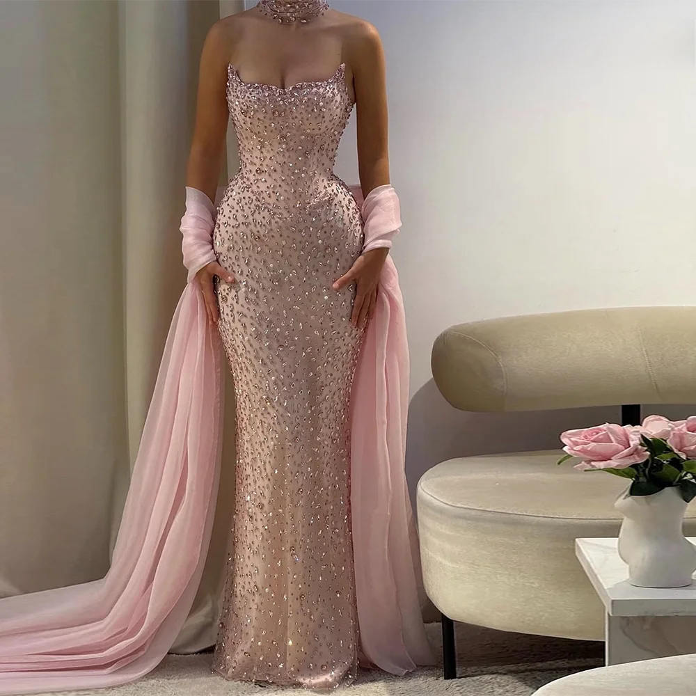 Customized Sparkly Crystal Organza Evening Dress Sexy Sweetheart Mermaid Homecoming Dress Soft Jersey Sleeveless Celebrity Gowns