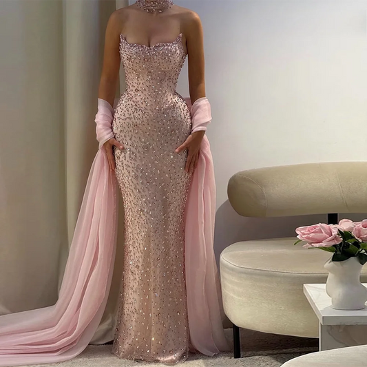 Customized Sparkly Crystal Organza Evening Dress Sexy Sweetheart Mermaid Homecoming Dress Soft Jersey Sleeveless Celebrity Gowns