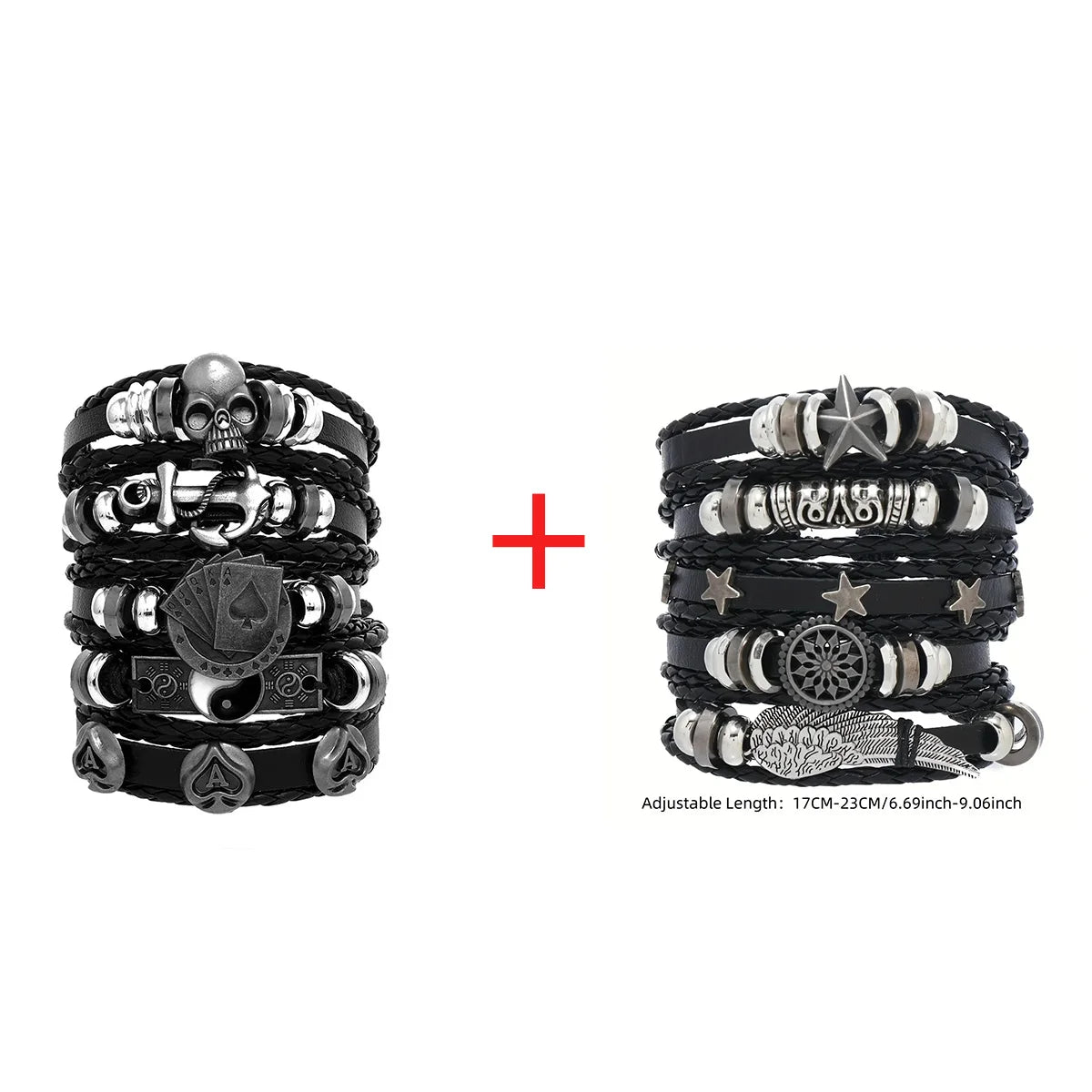 Fashion Bracelet Viking  Bracelet For Men Hand Bracelets Woven Skull Hand Jewelry Adjustable Leather Set viking man bracelet