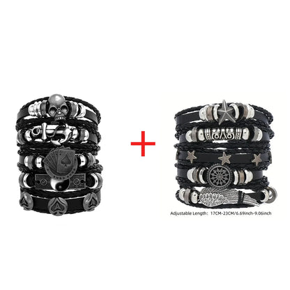 Fashion Bracelet Viking  Bracelet For Men Hand Bracelets Woven Skull Hand Jewelry Adjustable Leather Set viking man bracelet