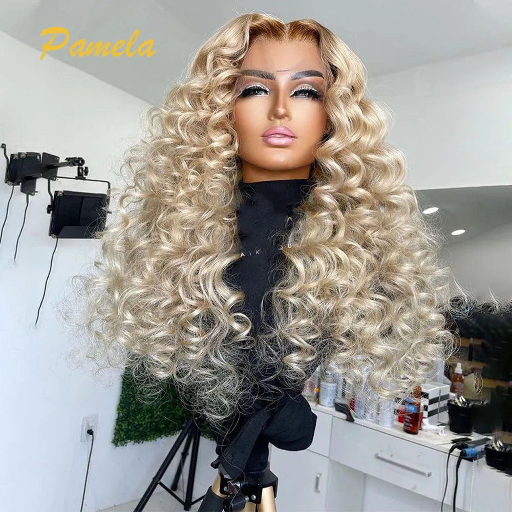 250% Density 613 Blonde Deep Wave 13x4 HD Transparent Lace Frontal Glueless Wig Human Hair Preplucked Ready To Wear For Women
