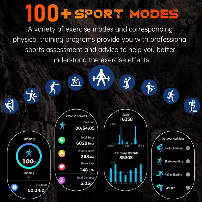 New Outdoor Sport Smart Watch Men 1.46" AMOLED Screen LED Flashlight 515mAh Battery 10ATM Waterproof Bluetooth Call Smartwatch