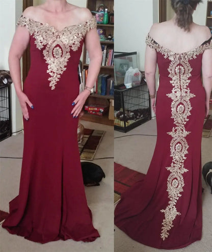 Women Evening Dresses Evening Prom Formal Gowns Wedding Party Long Dress Lace Applique Off Shoulder Dresses Gala