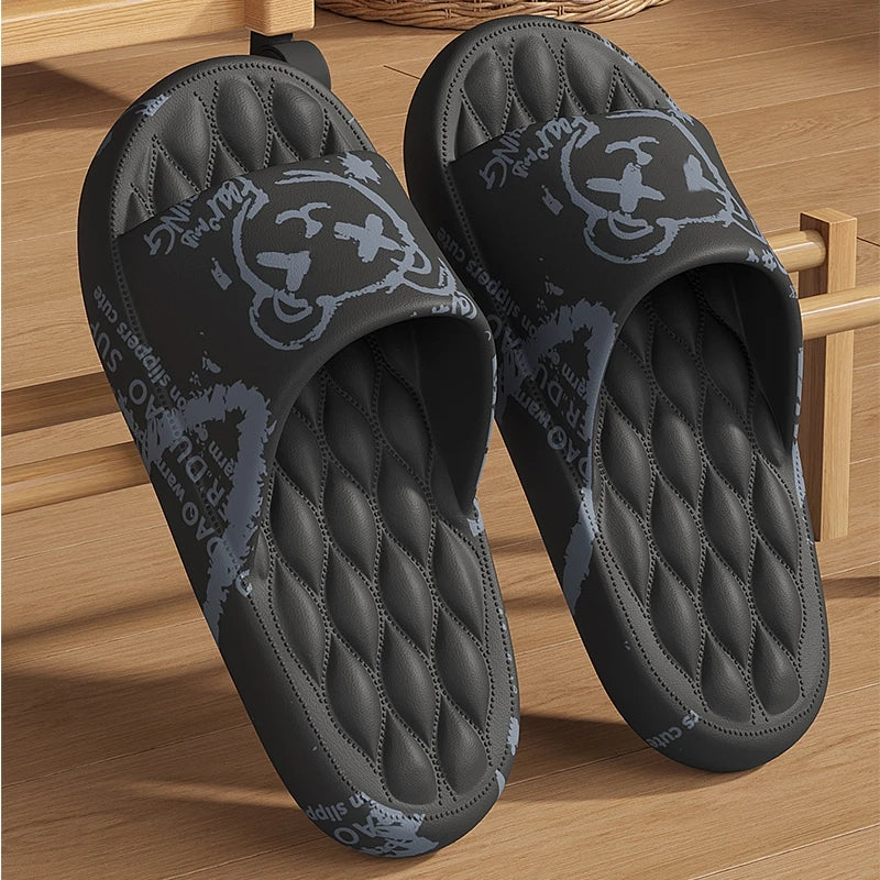 Plus Size 48 Graffiti Bear Printing Men Slippers Sole EVA Indoor Open Toe Flip Flops Beach Slides Flat Sandals Slide